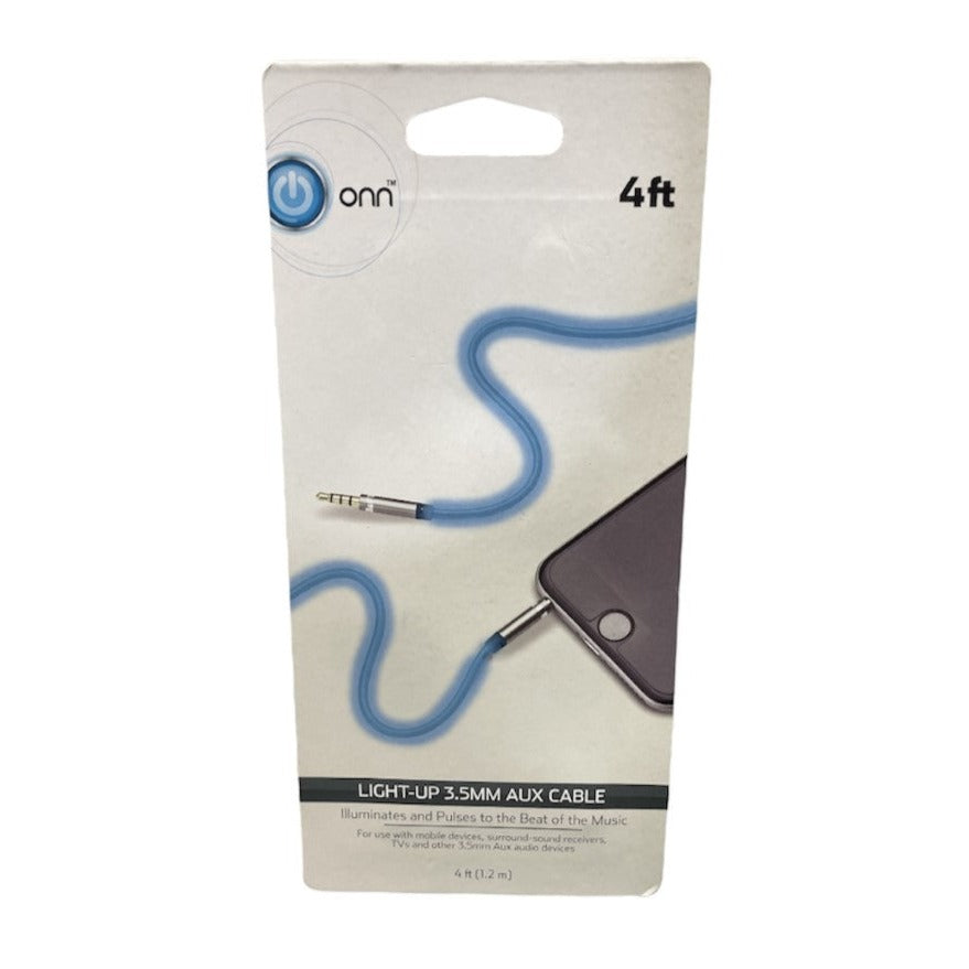 ONN Light Up 3.5MM Aux Cable, 4 ft, ONA18AV028