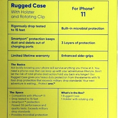 Protect Onn Rugged Case With Holster And Rotating Clip For iPhone 11 - Clear
