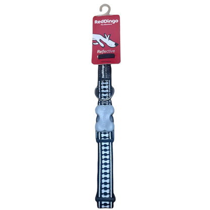 RedDingo Reflective Dog Collar, Medium, Neck Adjustable, Bones Black