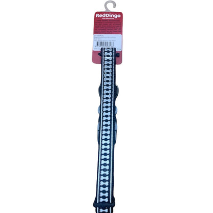 RedDingo Reflective Dog Collar, Medium, Neck Adjustable, Bones Black