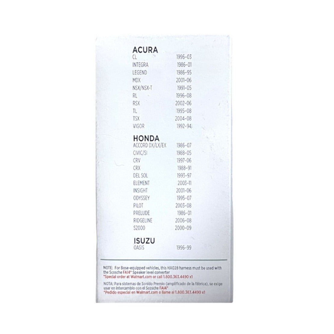 Scosche HA028SD Stereo Connector For Certain Acura, Honda, Isuzu Models