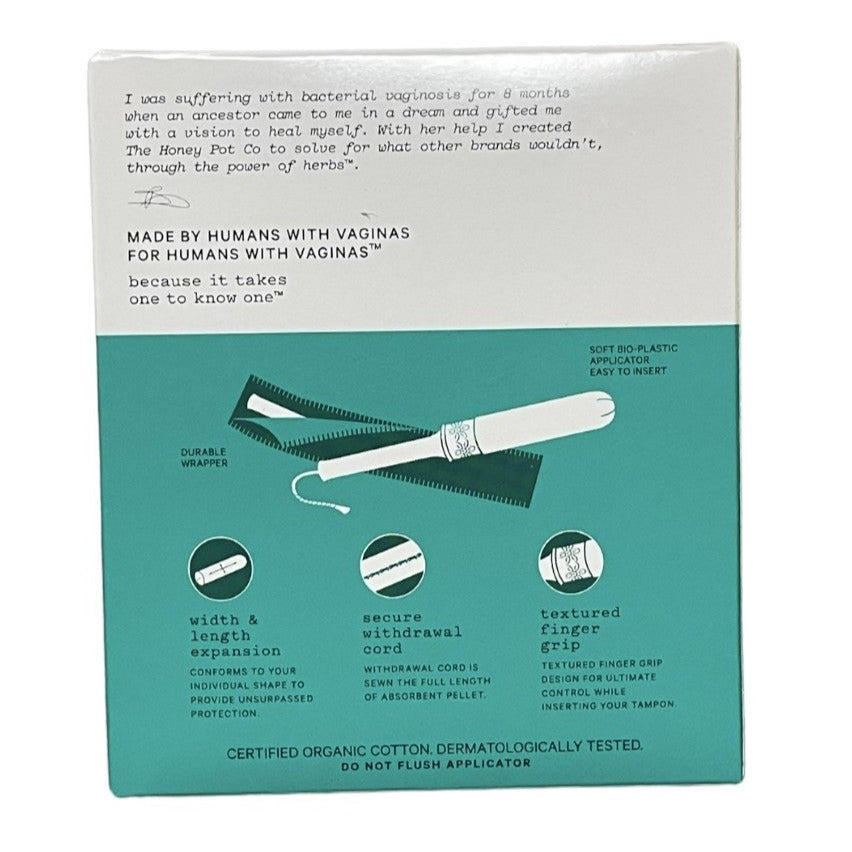 The Honey Pot Super Organic Bio-Plastic Applicator Tampons 18 Ct 